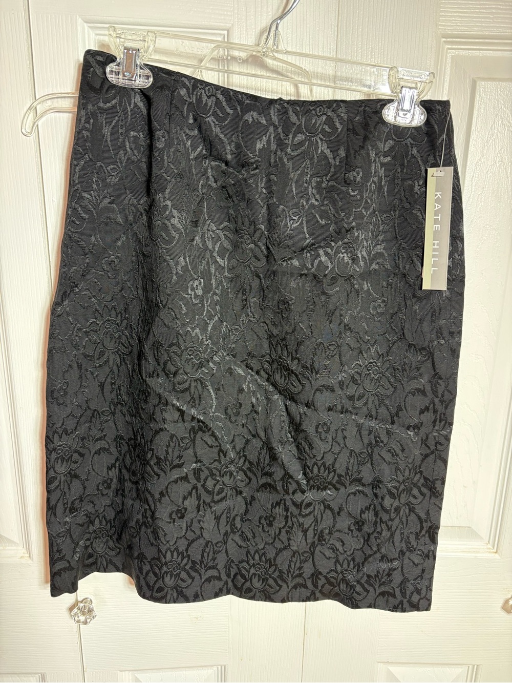 Kate Hill Black Floral Jacquard Pencil Skirt - Textured Floral Design